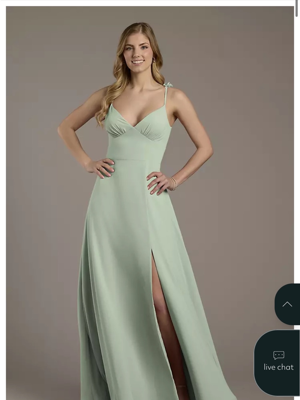 Chiffon A-Line Dress with Flower Straps
STYLE# F20893 Sage Green